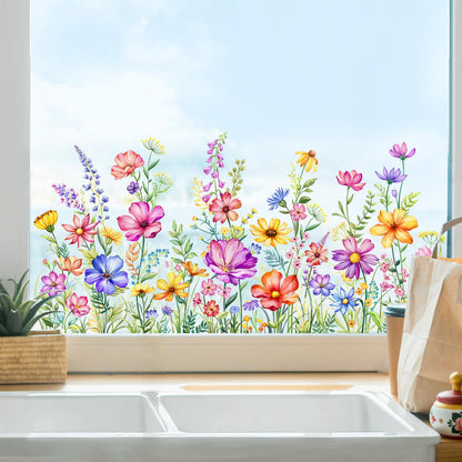 2 Sheets Wildflower Static Window Clings Colorful Spring Summer Floral Window Stickers Double-Sided Anti-Collision Glass Door Mirror Decals