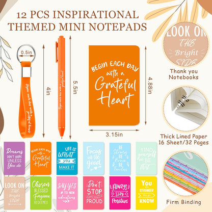 Hollowfly 12 Sets / 48 Pcs Inspirational Gifts Bulk for Employee Appreciation, 24 oz Plastic Cups and Pens Notebooks Keychains Set, Group Gifts for Office Staff Coworkers (Pastel)