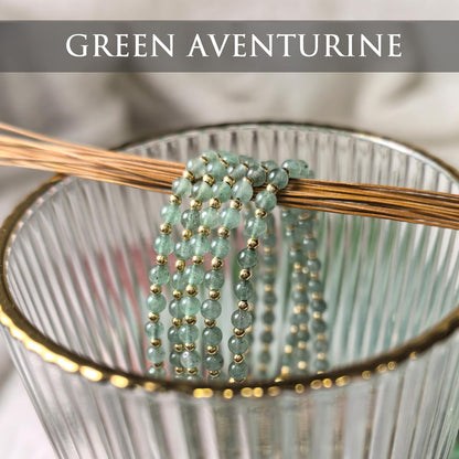 Morchic 3mm Green Aventurine Natural Gemstone Beaded Bracelet for Women, Dainty Tiny Charm Jewelry, Adjustable 7.1-8.6", Ideal Birthday Holiday Gift