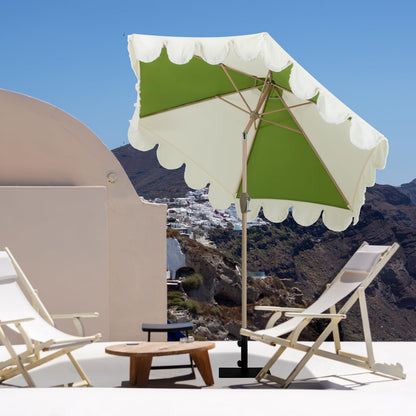 Tempera 9ft Scalloped Patio Umbrellas with Fringe, Market Umbrellas with Water-Resistant and Fade Resistant Canopy, 1.5" Wood Pole & Button Tilt.