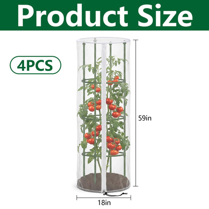 4 Pcs Garden Bird Netting Cover for Round Tomato Cage, 59" x 18" Tomato Trellis Insect Barrier Protection Mesh, Plant Cage Garden Net Cover with Zipper for Vertical Climbing Plants Vegetables Fruits