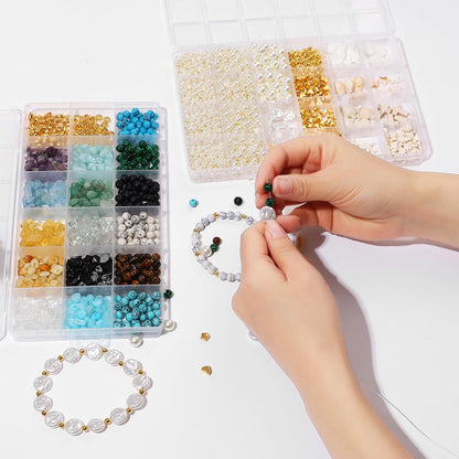 2100Pcs Jewelry Making Kit for Adults Women with Pearl Bead Crystal Beads Shell & Turquoise, 20 Colors Beads with Gold Bead Beading Kit for Bracelets, Necklace, Ring DIY Crafts Jewelry Making Kit