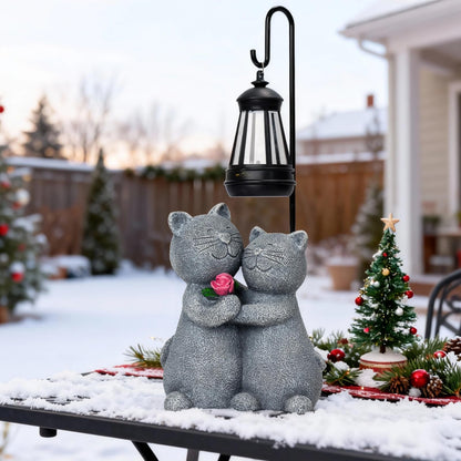 twinbling Outdoor Cat Garden Statues with Solar Lantern, Solar Lantern Cat Figurines Decor for Yard, Lawn, Porch & Patio, Unique Housewarming/Birthday Gifts for Women