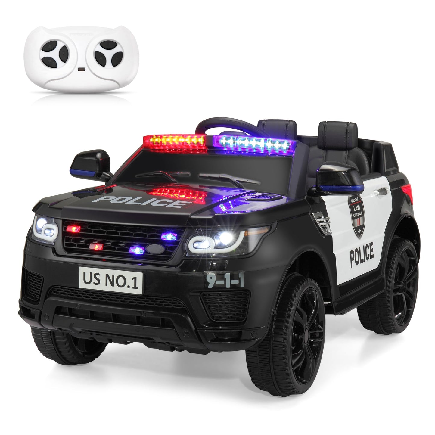 TOBBI Police Car Ride on Electric Car for Kids 1-8 to Drive Battery Powered 12V Ride-on Toys Cop Cars with Remote Control, Siren, Flashing Lights, Music, Spring Suspension, Carbon Black