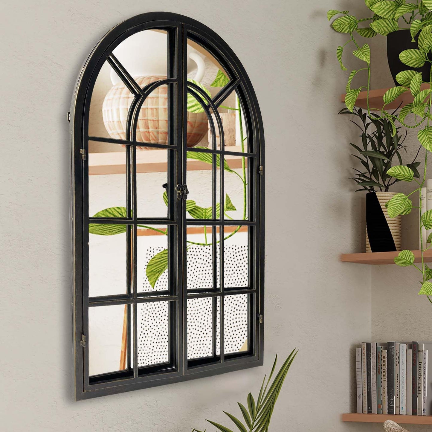 ironsmithn Arched Window Mirror, 36"x24" Grid Mirrors, Windowpane Mirror, Black Metal Arch Mirrors for Decor Living Room Fireplace Entryway Bedroom Hallway