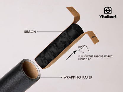 Vitalizart Black Wrapping Paper Set 17" Pearly-Lustre With Silk Like Satin Ribbon & Gift Tags Recyclable Christmas Gift Wrapping Birthday Baby Shower Wedding Handmade Crafts 197"(16.4 Ft)