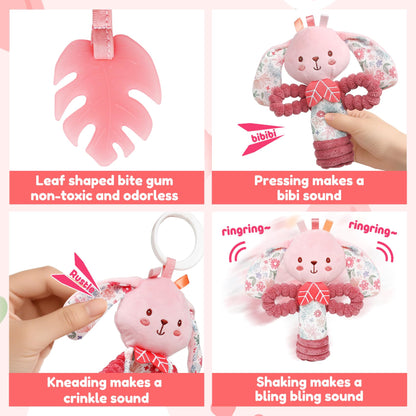 GKDOMS Baby Lovey Rabbit Stuffed Animal for Infant Boys and Girls, Security Blanket and Hand Shaker Set Newborn Stuffed Hanging Animal Plush Snuggle Toy Baby Showers Thank You Gifts