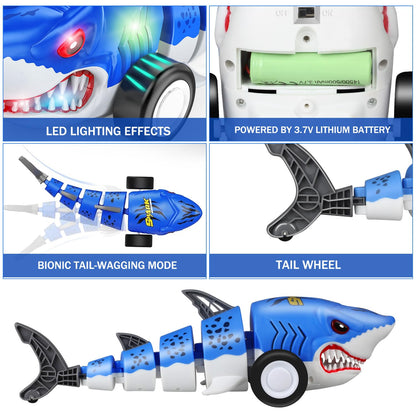 HAHAone Remote Control Shark Car,rc Cars,Toys for Kids Age 4 5 6 7 8 12 with Swinging Tail, LED Lights, Toddlers Birthday for Boys and Girls,juguetes para niños (Blue)