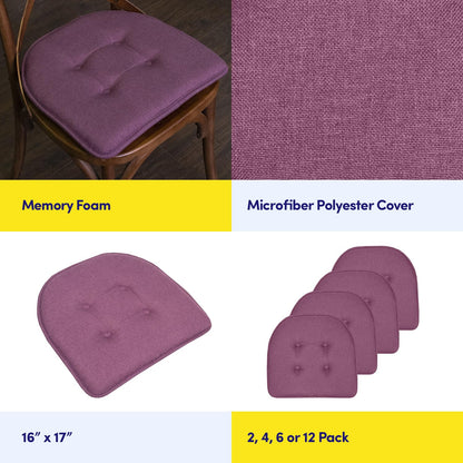 Sweet Home Collection Chair Cushion Memory Foam Pads Tufted Slip Non Skid Rubber Back U-Shaped 17" x 16" Seat Cover, 4 Count (Pack of 1), Purple