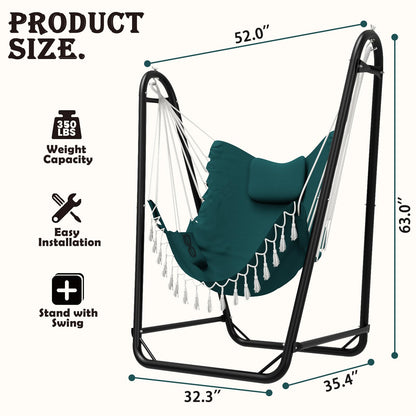 Hammock Chair with Stand,Heavy-Duty Hanging Chair with Stand, for Indoor Outdoor,Sturdy Swing Chair Stand Max Load 350 pounds(Hammock Chair Included) (Green)