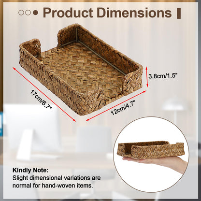 BTSKY Handwoven Sticky Note Holder for 4x6 Inch Sticky Notes, Seagrass Post It Note Dispenser, Rustic Notepad Holder, Notes Storage Container for Desk Organization Planning, Home Office, Caramel