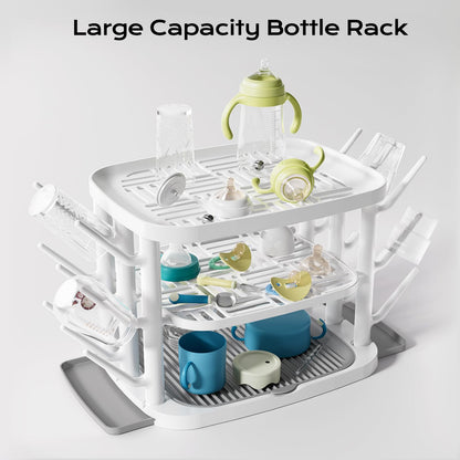 GREENDADI Baby Bottle Drying Rack,3-Tier Large Capacity Countertop Organizer with 360° Ventilation, Removable Drip Tray, Non-Slip Base – Easy to Clean Bottle Holder for Baby Accessories
