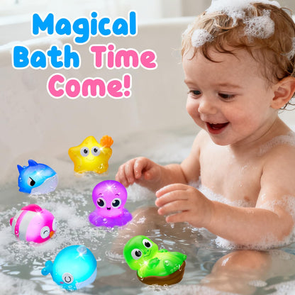 Light Up Bath Toys for Kids Ages 1-3, Pool Toys for 1 2 3 Year Old Girl Boy, Water Activated Bath Toys for Toddlers 3-5, Glowing Bathtub Toys for Baby Boy & Girl Gifts, 6 Pack