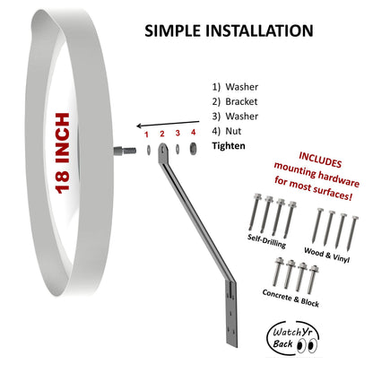 WatchYrBack GREY 18 inch Convex Mirror, Outdoor or Indoor, Wide Angle View, Curved Traffic Safety and Security Mirror 460 mm