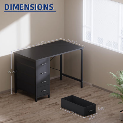 Pamray 32 Inch Computer Desk with 4 Drawers Small Office Desk for Home Bedroom Study Writing Simple Modern Computer Table Pink