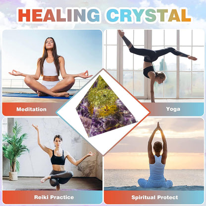EternalOrgone Tree of Life Orgone Pyramid for Positive Energy, Orgonite Peridot&Amethyst Healing Crystal Pyramids for Reduce Stress Chakra Reiki Healing Meditation Attracts Lucky and Success