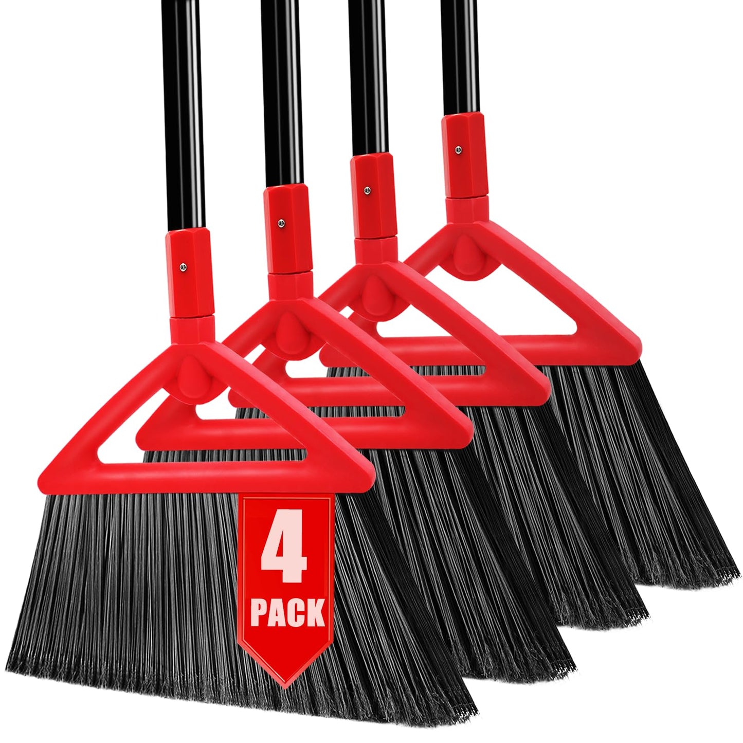 PUTNATRUE Heavy Duty Broom of Outdoor and Indoor, 4 Packs Upgraded Commercial Angle Brooms, Perfect Red Broom of House,Kitchen, Garage, Courtyard, Concrete