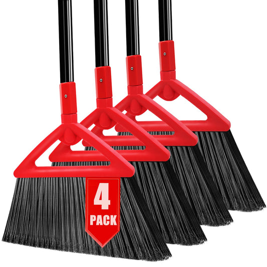 PUTNATRUE Heavy Duty Broom of Outdoor and Indoor, 4 Packs Upgraded Commercial Angle Brooms, Perfect Red Broom of House,Kitchen, Garage, Courtyard, Concrete