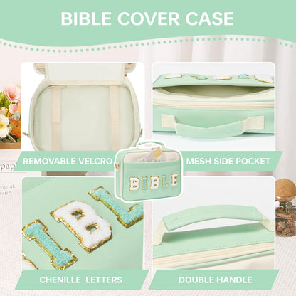 Siwara Bible Cover Case for Women - Large Bible Bag with Bible Study Supplies - Leather Western Bible Cover Carrying Tote Bags - Green