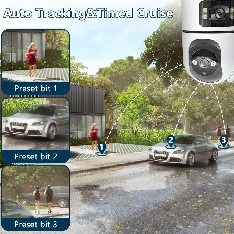 2.4G&5GHz WiFi 4K Outdoor Dual Lens Wireless Security Camera, with Dual Lenses, Rain-proofRotating, Night Vision, Dynamic Detection, Two-Way Call, Wifi Connectivity - Imagery & Christmas Halloween Decorations, Thanksgiving Day Gift.