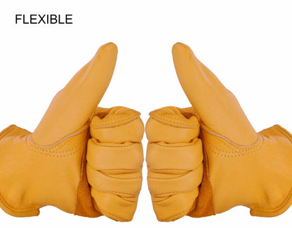 OZERO Leather Work Gloves for Men, 1 Pair Gardening Gloves, Grain Cowhide Garden Gloves with Reinforced Palm, Flexible Keystone Thumb, Elastic Wrist, Heavy Duty Yard Work Gloves,X-Large