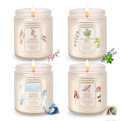 Scented Candle Gift Set, 4 Pack 7oz Natural Soy Wax Aromatherapy Candles, Fresh Linen, Ocean Breeze, Cherry Blossom, Eucalyptus Mint, Ideal Gifts for Women