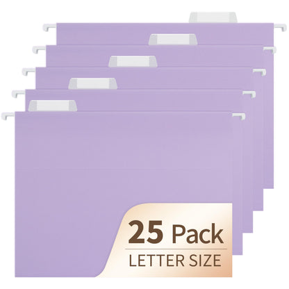fwipiyo Light Purple Hanging File Folders,25 Pack Letter Size File Folders with 1/5-cut Tabs,Office Essentials for Filing Cabinet & Desk Storage