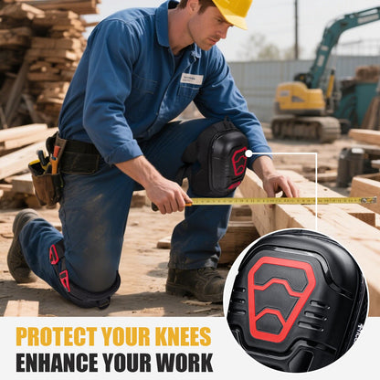TICONN Gel Knee Pads for Work, Professional Heavy Duty Work Knee Pads for Men with Soft Foam and Gel Cushion for Men Construction, Garden, Flooring (Black/Red)