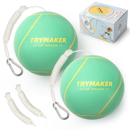 Trymaker Tetherball Ball and Rope, 2 Set in 1 Tether Balls and Rope Set, Replacement Tetherball for Adult Green Backyard Outdoors