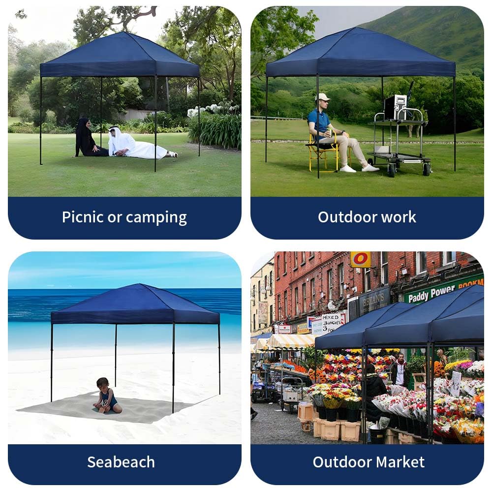 10x10 Pop Up Canopy Tent with 2 Sidewalls, Easy Up Canopy Upgraded Outdoor Party Sun Shade Tent Portable Gazebo for Beach Camping Events with Carry Bag and 4 Sand Bags (Navy Blue-New)