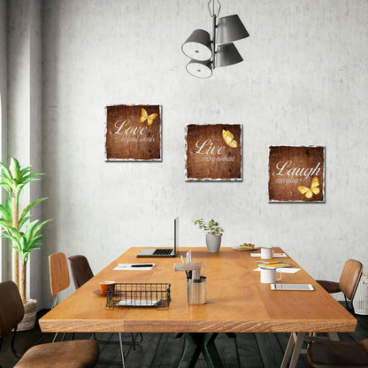 RyounoArt 3 Pieces Live Laugh Love Canvas Wall Art Inspirational Quotes Poster Painting Brown Picture for Living Room Bedroom Kitchen Decoration Ready to Hang