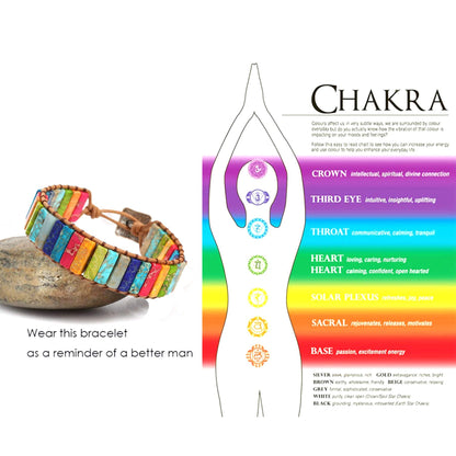 Plumiss Leather 7 Chakra Handmade Imperial Jasper Wrap Adjustable Bead Bracelet for Women Men