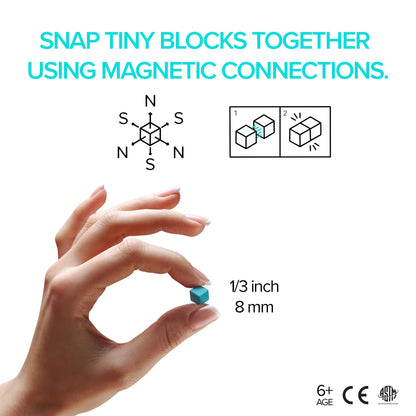 PIXIO Mini Magnetic Blocks & Magnetic Cubes for Kids – Tiny Magnets for Crafts, STEM Building Set, Sensory Learning Toys, Creative Construction Kit with Animal Figures, Ages 6+