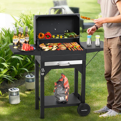 MASTER COOK Charcoal Grills with Two Side Tables, 332 SQIN Cooking Area Outdoor Smoker Barbecue bbq grill for Camping, Patio,Backyard Party, Picnic, Black