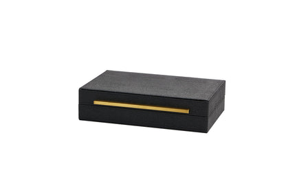 Kingflux Black Shagreen Leather Decorative Box, Storage Box Jewelry Organizer, Woment&Men's Accessory Organizer With Matt Golden Stainless Steel Handle (Black)