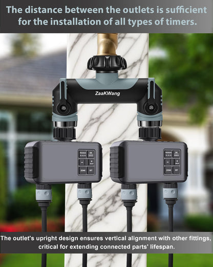 ZaakWang Garden Hose Splitter 2 Way, Heavy Duty Water Hose Spigot Bib Splitter, Outdoor Faucet Splitter with Shutoff Valve, T Adapter Connector with 3/4 - Inch GHT Thread (Grey)