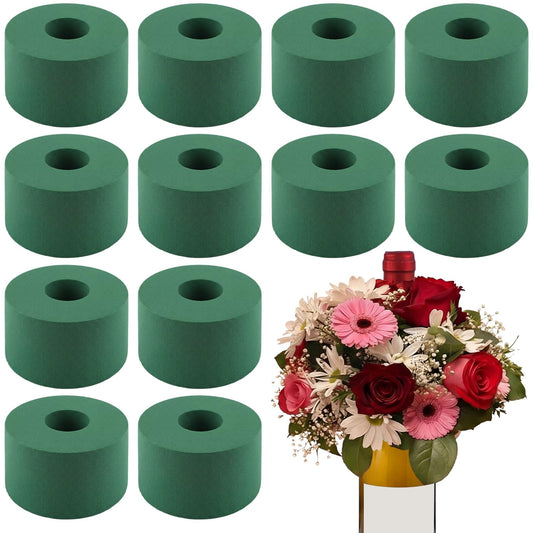 Remerry 12 Pcs Mini Floral Foam Holder for Wine Bottle Full Ring Green Floral Foam Bouquet Holders for Flower Arrangements Wine Bottle Decor DIY Crafts for Mother's Day Graduation Wedding Decorations