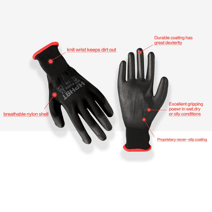 HPHST PU Coated Safety Work Gloves, 12 Pairs, Black, X-Large