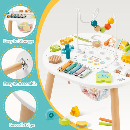 Giant bean® Wooden Activity Table for 1 Year Old, 11-in-1 Montessori Learning Table with Bead Maze, Shape Sorter, Fishing Game & More – Sensory Development Toy for Toddlers, Ideal 1st Birthday Gift