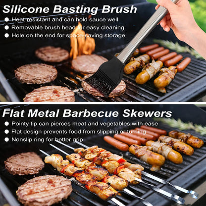 POLIGO 22PCS Heavy Duty BBQ Grill Accessories Set, Non-Slip Grill Tools for Outdoor Grill Set Stainless Steel Grill Utensils Set, Deluxe Grilling Tools Set in Aluminum Case Ideal Gifts for Men Silver