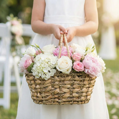 SOUJOY 2 Pack Wicker Picnic Basket with Handle, Natural Hand Woven Rattan Easter Baskets, 13" and 11" Nesting Gift Baskets for Outdoor, Camping, Garden, Wedding, Home Organization