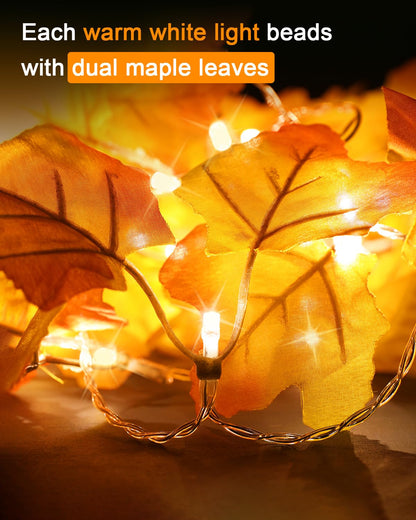Fall Decor 2 Pack Lighted Fall Garland, Total 16.4ft 40 LED Thanksgiving Decorations Halloween String Lights, Friendsgiving Gift Thanksgiving Decor for Home Holiday Autumn Garland Indoor