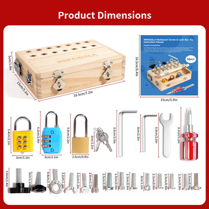INIFEIDALA Montessori Busy Board for Toddlers Ages 3+ - Wooden Sensory Activity Board with Locks Keys & Screwdriver Tool Set - Educational STEM Learning Toy for Fine Motor Skills Development