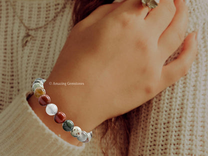 Amazing Gemstone Crystal Bracelet for Women Men's Gifts - Protection Healing Crystal Bracelet - 8mm Gemstone Beaded Stretchable Bracelet Pulseras Para Hombres Mujer Stocking Stuffers Mothers Day Gift (African Bloodstone)