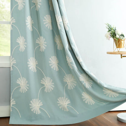 VOGOL(2 Panels Floral Patten Embroidered Elegant Faux Linen Grommet Curtains/Thermal Insulated 60% Blackout/Heavy Drapes for Bedroom/Living Room,Energy Efficient Window Treatment Panels,52 x 84 Inch