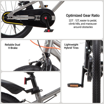 RoyalBaby EZ Fride Kids Bike, Lightweight Aluminum 2-in-1 Balance to Pedal Bike with One-Key Switch, 18 Inch for Age 5-8 Years, Gray