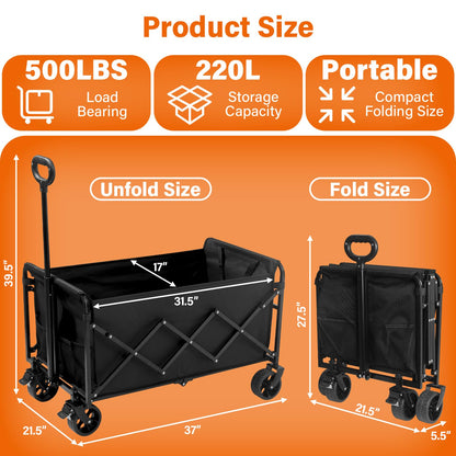 Wagons Carts Foldable — Heavy Duty Collapsible Wagon for Groceries, Apartment Moving & Storage Wagon cart with Wheels Foldable,Portable Folding Wagon for Yard Work, Travel, Shopping,Picnic & Beach