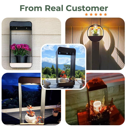 Grand patio Outdoor Solar Wall Sconce Shelf Planter, Decor LED Waterproof Wall Light Lamp with Woodgrain for Patio, Porch, Solar Energy, Black (S-Rectangle)