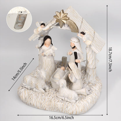 EBINGMIMA Nativity Set with LED Lights, Nativity Scene with Manger, Christmas Nativity Sets & Figures for Table Decoration