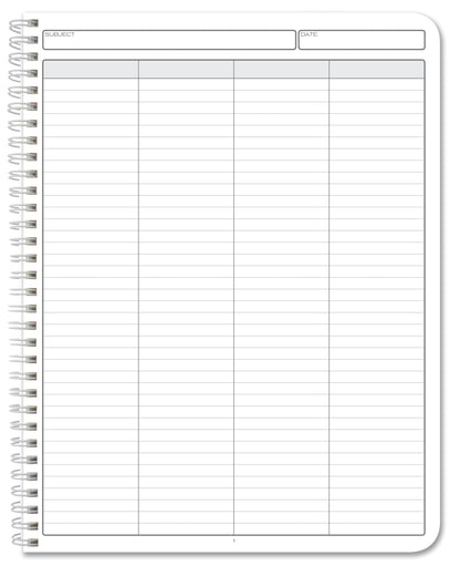BookFactory 4 Column Log Book Columnar Logbook (Four Columns Notebook Format) - 100 Pages, 8.5'' x 11'', Wire-O (Made in USA)